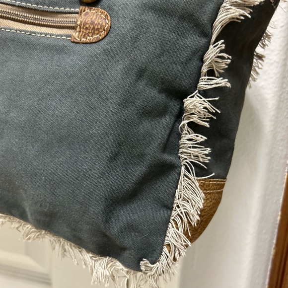 Myra Bag Upcycled Shoulder / Tote Bag cow hide and floral. - Picture 2 of 9